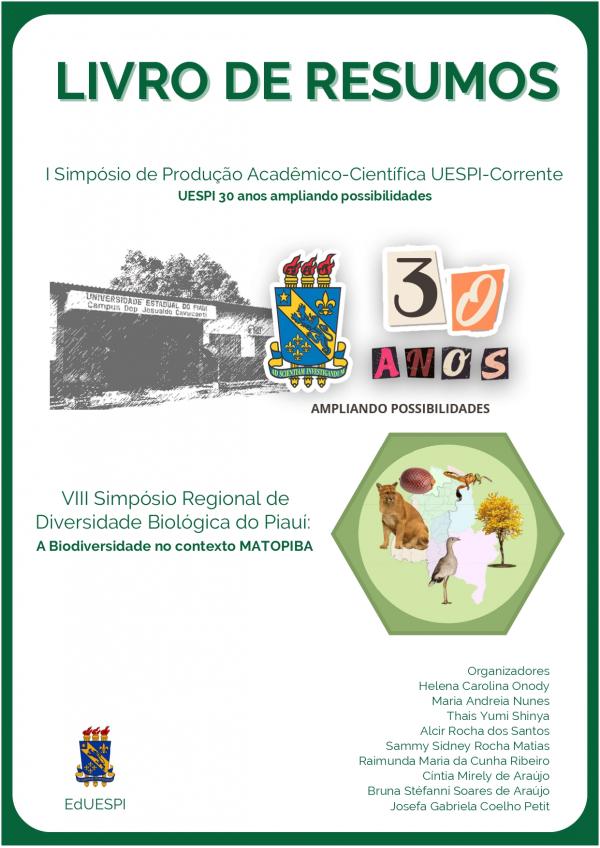 Capa para Anais do I Simpósio de Produção Acadêmico-Científica da UESPI-Corrente e do VIII Simpósio Regional de Diversidade Biológica do Piauí 